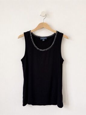 ModCloth Black Tank with Floral Trim
